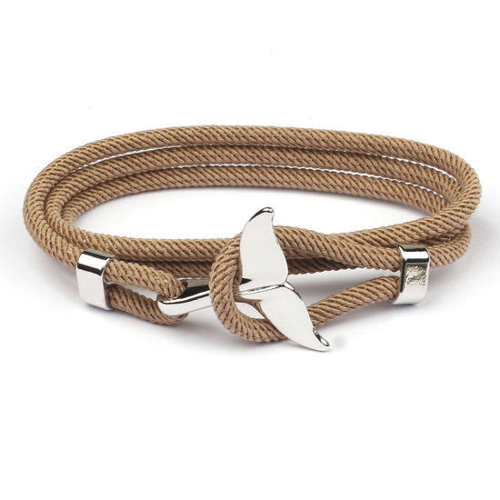 Image de 1 Pièce Bracelets Tressés Style Bohème en Polyester Argent Mat Kaki Queue de Poisson 63cm Long