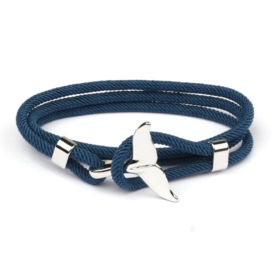 Image de 1 Pièce Bracelets Tressés Style Bohème en Polyester Argent Mat Bleu-Vert Queue de Poisson 63cm Long