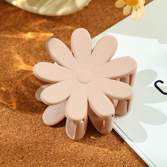 Picture of 1 Piece Resin Pastoral Style Hair Claw Clips Clamps Beige Flower Frosted 4.8cm x 4.8cm