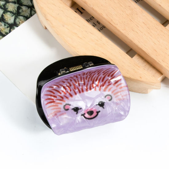 1 個 PVC 可愛い かわいい キュート ヘアクロークリップクランプ 薄紫色 針鼠 4.7cmx 3.6cm の画像