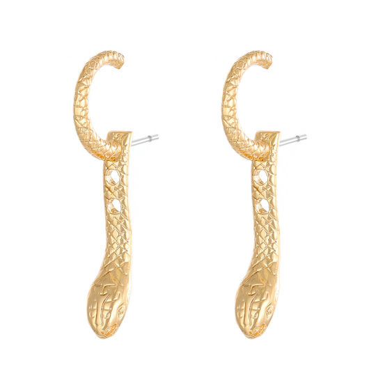 Picture of 1 Pair Ear Jacket Stud Earrings Gold Plated Snake Animal 2.1cm x 0.6cm