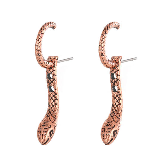 Picture of 1 Pair Ear Jacket Stud Earrings Bronzed Snake Animal 2.1cm x 0.6cm
