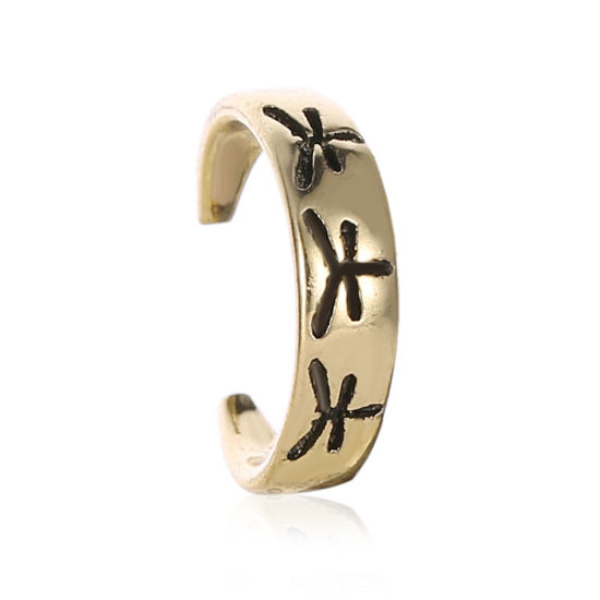 Picture of 1 Piece Copper Retro Ear Cuffs Clip Wrap Earrings Antique Bronze C Shape Dragonfly 1cm Dia.