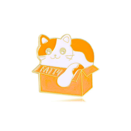Image de 1 Pièce Broche Epingle Mignon Boîte Chats Blanc & Orange Émail 3cm x 2.5cm