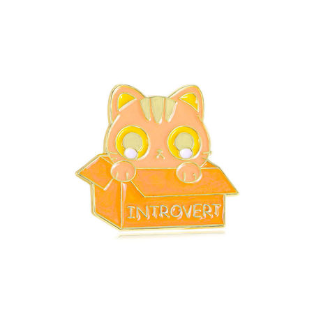 Image de 1 Pièce Broche Epingle Mignon Boîte Chats Orange Émail 3cm x 2.5cm