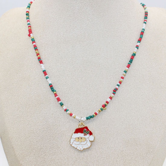 Изображение 1 ШТ Лэмпворк Стильный Ожерелье с подвеской Разноцветный Дед Мороз украшенные бусы 38см длина