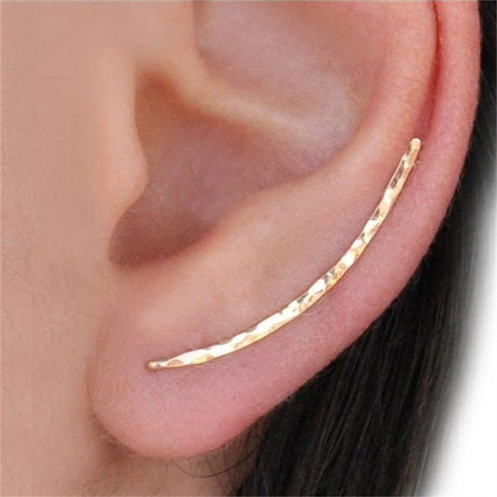 Picture of 1 Pair Simple Ear Clips Earrings Gold Plated Strip 20mm