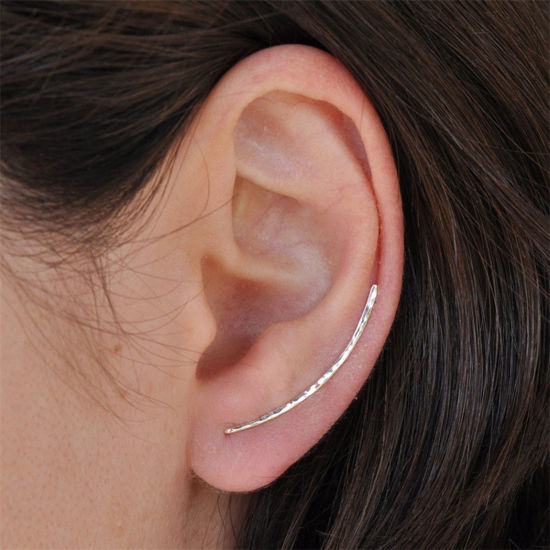 Picture of 1 Pair Simple Ear Clips Earrings Silver Tone Strip 25mm