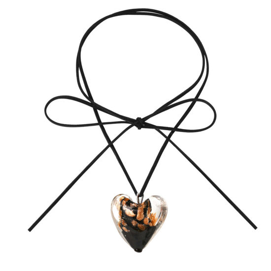 Picture of 1 Piece Lampwork Glass Y2K Statement Necklace Heart Black 145cm long