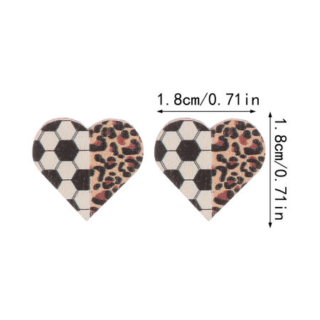Picture of 1 Pair Natural Wood Sport Ear Post Stud Earrings Multicolor Heart Football 1.8cm x 1.8cm