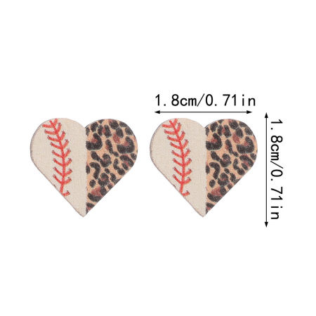 Picture of 1 Pair Natural Wood Sport Ear Post Stud Earrings Multicolor Heart Tennis 1.8cm x 1.8cm