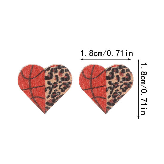 Picture of 1 Pair Wood Sport Ear Post Stud Earrings Multicolor Heart Basketball 1.8cm x 1.8cm