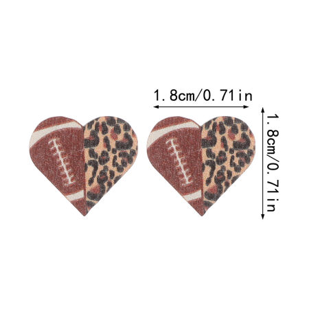 Picture of 1 Pair Natural Wood Sport Ear Post Stud Earrings Multicolor Heart Football 1.8cm x 1.8cm
