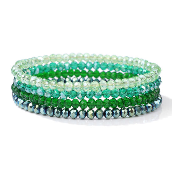 Bild von 1 Set ( 4 Stück/Set) Kristall Einfach Perlenarmband Grün Elastisch 19cm lang