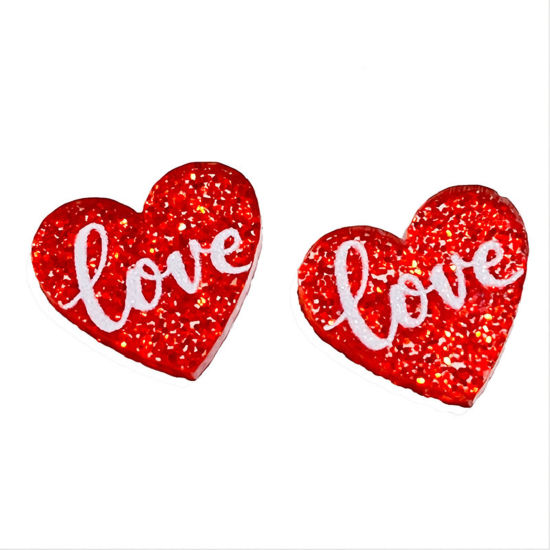 Изображение 1 Пара Акриловые День святого Валентина День святого Валентина Белый & Красный Сердце Сообщение " LOVE " С Блестками 1.6см