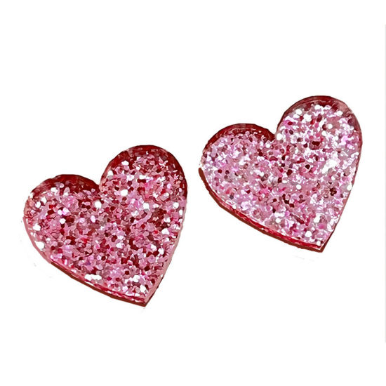 Изображение 1 Пара Акриловые День святого Валентина День святого Валентина Розовый Сердце С Блестками 1.6см