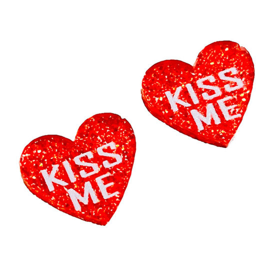 Изображение 1 Пара Акриловые День святого Валентина День святого Валентина Белый & Красный Сердце Сообщение " KISS ME " С Блестками 1.6см