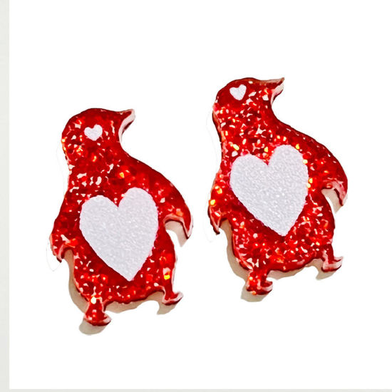 Изображение 1 Пара Акриловые День святого Валентина День святого Валентина Белый & Красный Пингвин Сердце С Блестками 1.6см