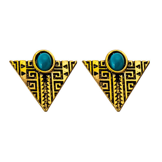 Picture of 1 Pair Boho Chic Bohemia Ear Post Stud Earrings Gold Tone Antique Gold Triangle 1.7cm