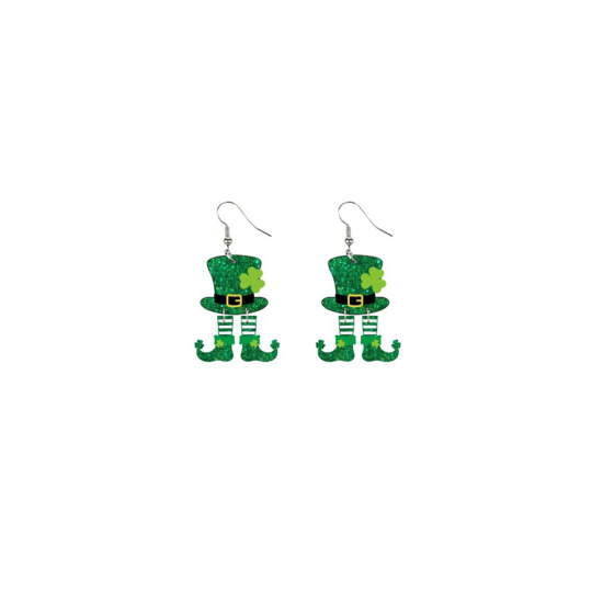 Picture of 1 Pair Acrylic St Patrick's Day Earrings Green Boots Hat 6.5cm