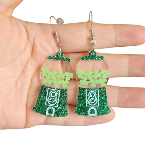 Picture of 1 Pair Acrylic St Patrick's Day Earrings Green Tripod 6.5cm