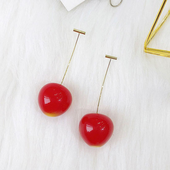 Picture of 1 Pair Ins Style Earrings KC Gold Plated Red Cherry Fruit 8cm