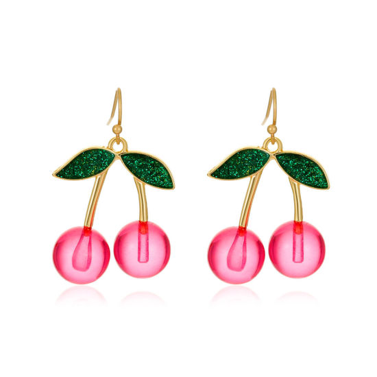 Picture of 1 Pair Ins Style Earrings KC Gold Plated Fuchsia Cherry Fruit 3cm