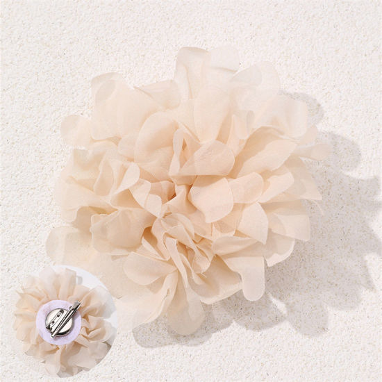 Picture of 1 Piece Polyester Elegant Pin Brooches Camellia Flower Apricot Beige 10cm x 10cm