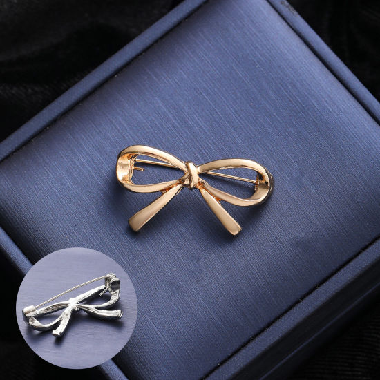 Bild von 1 Stück Einfach Brosche Schleife Vergoldet 3.4cm x 1.8cm