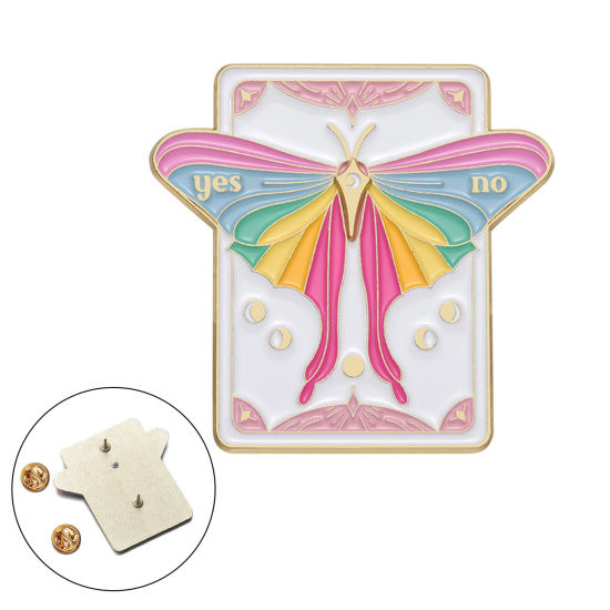 Picture of 1 Piece Tarot Pin Brooches Rectangle Moth Multicolor Enamel 5cm x 4.9cm