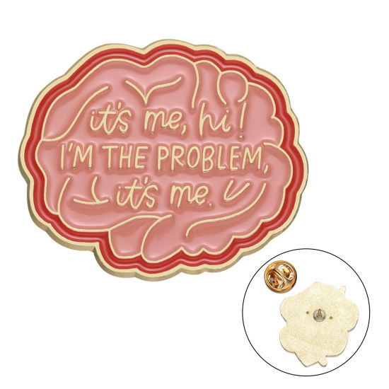 Picture of 1 Piece Simple Pin Brooches Cerebrum/ Brain Peach Pink Enamel 3cm x 2.5cm