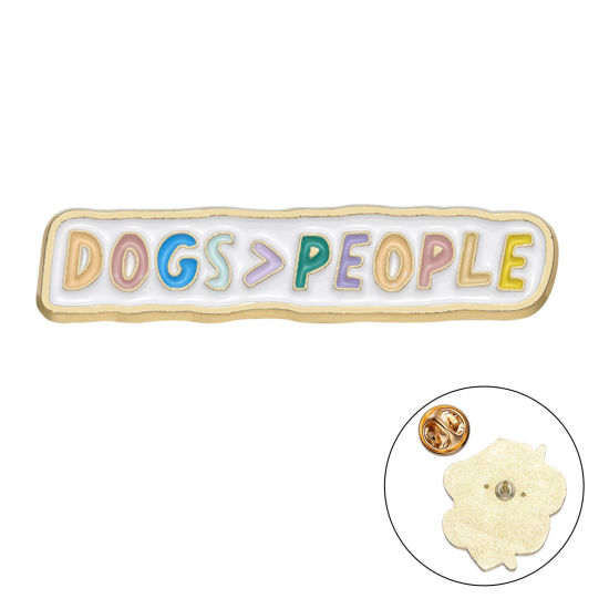 Picture of 1 Piece Simple Pin Brooches Road Sign Message " Dogs > People " Multicolor Enamel 3.7cm x 0.8cm