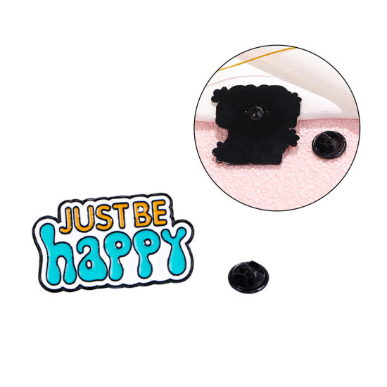 Picture of 1 Piece Stylish Pin Brooches Message " Just Be Happy " Multicolor Enamel 3cm x 1.7cm