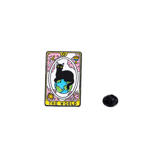 Picture of 1 Piece Tarot Pin Brooches Rectangle Cat Multicolor Enamel 3cm x 1.8cm