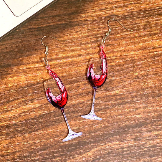 Picture of 1 Pair Acrylic Stylish Thanksgiving's Day Earrings Red Wine Glass 8cm