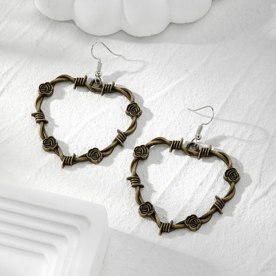Bild von 1 Paar Valentinstag Ohrring Bronzefarbe Dornen Herz 6.4cm x 4.9cm