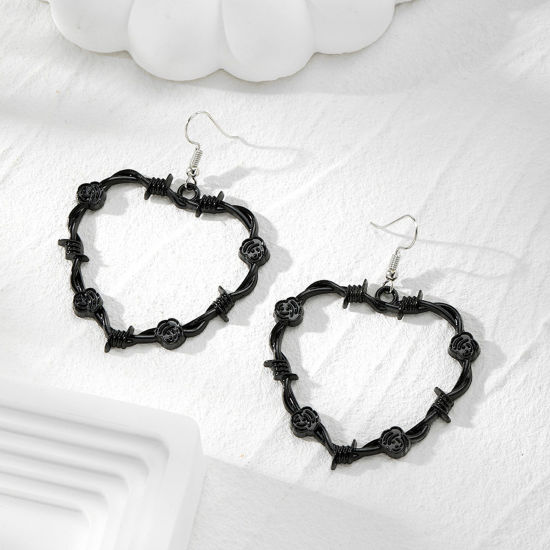 Picture of 1 Pair Valentine's Day Earrings Black Thorns Heart 6.4cm x 4.9cm