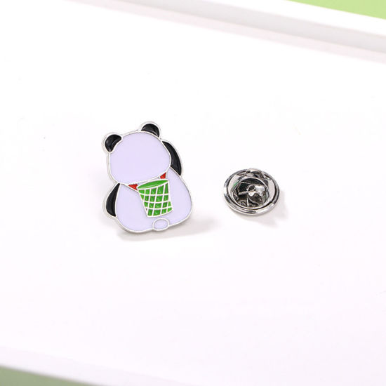Picture of 1 Piece Japan Painting Vintage Japanese Tensha Pin Brooches Panda Animal Silver Tone Multicolor Enamel 2cm