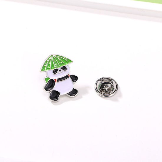 Picture of 1 Piece Japan Painting Vintage Japanese Tensha Pin Brooches Panda Animal Silver Tone Multicolor Enamel 2cm