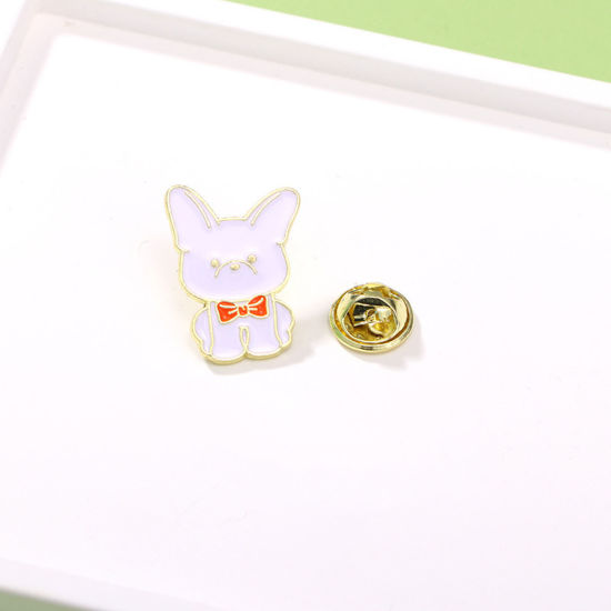 Picture of 1 Piece Japan Painting Vintage Japanese Tensha Pin Brooches Cat Animal Gold Plated White Enamel 2cm
