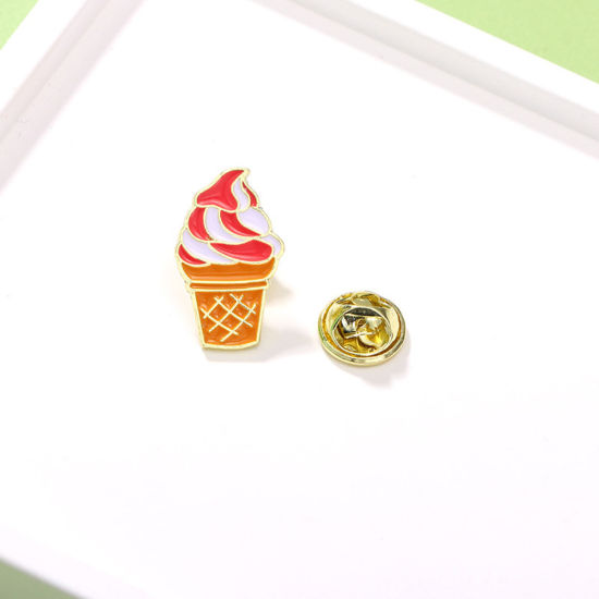 Picture of 1 Piece Japan Painting Vintage Japanese Tensha Pin Brooches Ice Cream Gold Plated Multicolor Enamel 2cm