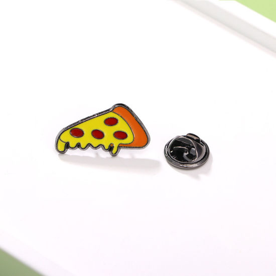 Picture of 1 Piece Japan Painting Vintage Japanese Tensha Pin Brooches Pizza Gunmetal Multicolor Enamel 2cm