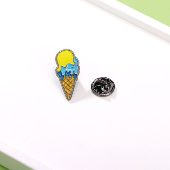 Picture of 1 Piece Japan Painting Vintage Japanese Tensha Pin Brooches Ice Cream Gunmetal Multicolor Enamel 2cm