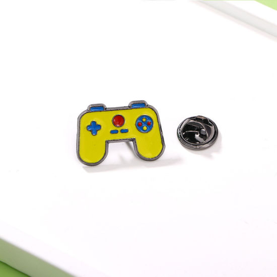 Picture of 1 Piece Japan Painting Vintage Japanese Tensha Pin Brooches Game Controller Gamepad Gunmetal Multicolor Enamel 2cm