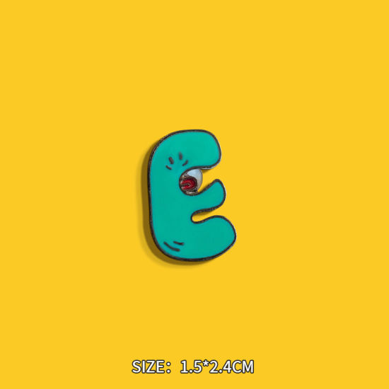 Immagine di 1 Pz Carino Spilla Mostro Occhi Lettere " E " Verde Blu Smalto 2.4cm x 1.5cm