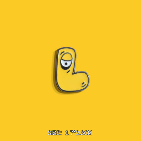Image de 1 Pièce Broche Epingle Mignon Monsters Yeux Message " L " Jaune Clair Émail 2.3cm x 1.7cm