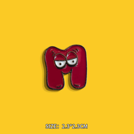 Image de 1 Pièce Broche Epingle Mignon Monsters Yeux Message " M " Vin Rouge Émail 2.3cm x 2.3cm