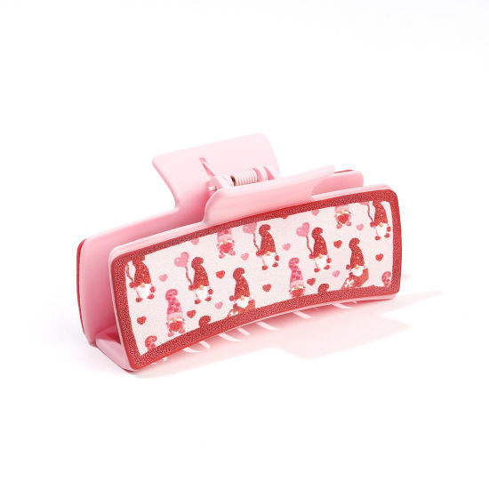 Picture of 1 Piece PU Leather Valentine's Day Hair Claw Clips Clamps Pink Rectangle Balloon 10.5cm x 5.2cm