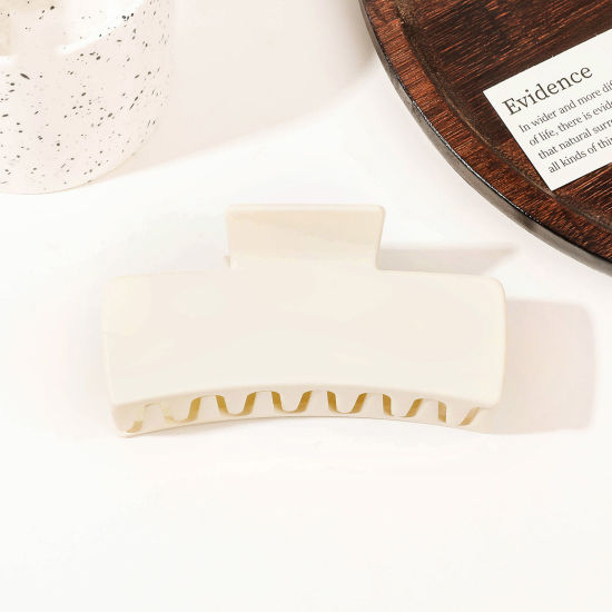 Picture of 1 Piece Resin Elegant Hair Claw Clips Clamps Beige Frosted 10.5cm x 5cm