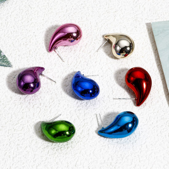 Picture of 10 PCs Acrylic Christmas Ear Post Stud Earrings At Random Mixed Color Drop 25mm x 13mm, Post/ Wire Size: (21 gauge)